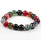 10mm Round Natural Faceted Multi Color Burst Pattern Agate Elastic Bangle Bracelet