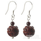 Boucles d'oreilles style vintage de bois de santal rouge avec 925 crochets d'argent