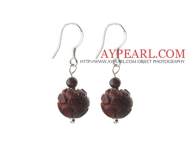 Boucles d'oreilles style vintage de bois de santal rouge avec 925 crochets d'argent