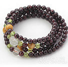 Natural Garnet Beaded Wrap Bangle Bracelet with Tiger Eye and Garnet and Clear Crystal