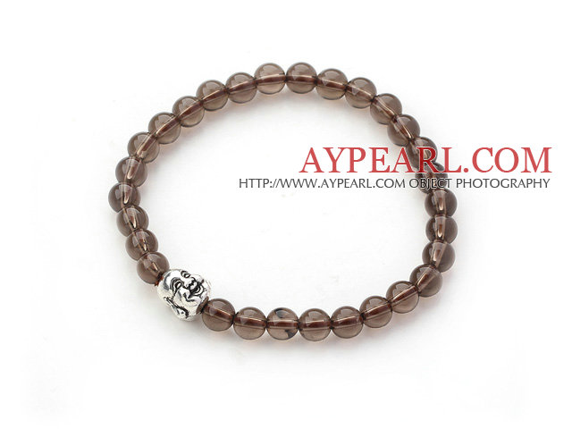 Head Bracelet extensible de Natural quartz fumé et argent du Thibet Bouddha