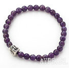 Natural Faceted Amethyst and Tibet Silver Buddha's Head Stretch Bangle Bracelet