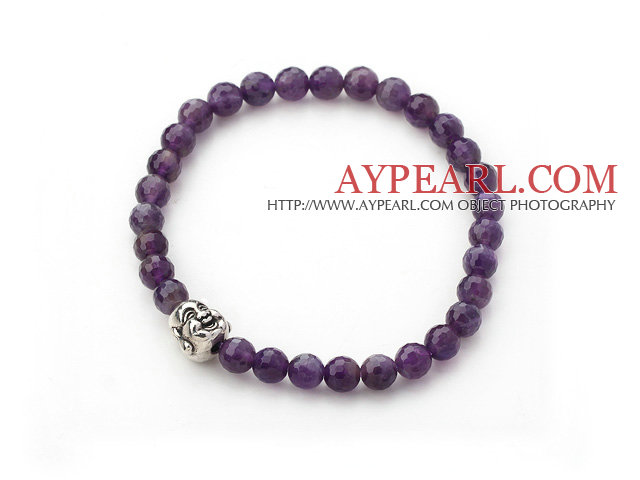 Natürliche facettierten Amethyst und Tibet Silber Buddhas Kopf Stretch-Armband