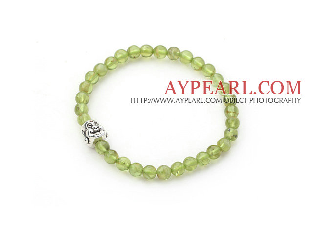 Natural Olivine et chef de Bracelet extensible du Tibet Argent Bouddha