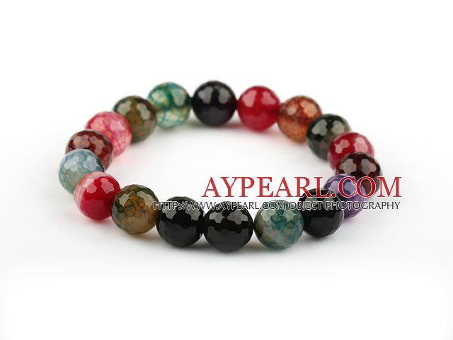 10mm ronde naturelle à facettes multi-rafale motif de couleur Agate Bracelet élastique