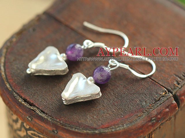 Triangle Shape Thailand Silver and Amethyst Earrings with 925 Sterling Silver Hooks