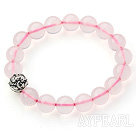 10mm A Class Madagaskar Rose Quartz Beaded Stretch Bangle armbånd med Silver Ball Tilbehør