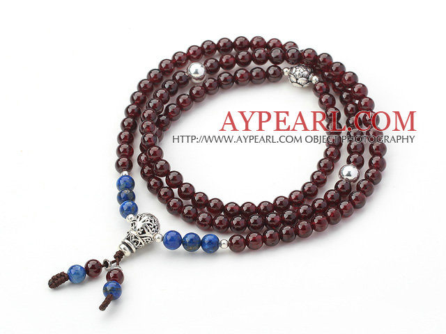 En klasse Round Garnet og Lapis rosenkrans / Bønn Bracelet