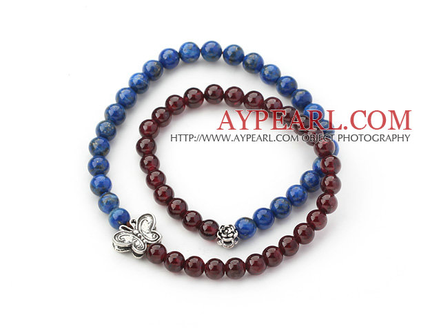 Γύρος Lapis γρανάτης και Beaded βραχιόλι βαρύ Stretch με αξεσουάρ Silver