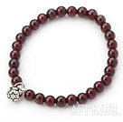 5mm Round Garnet Stretch Bangle Bracelet with Silver Lotus Accessory