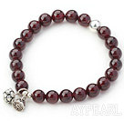 8mM A Class Round Garnet Stretch Bangle Bracelet with Silver Lotus Accessory