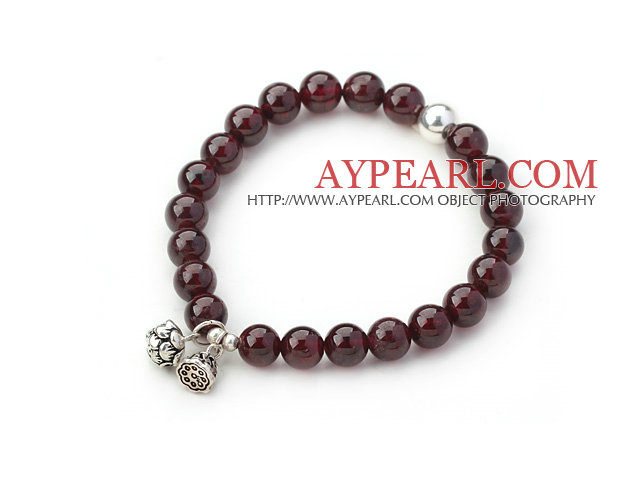 8mm eine Klasse Runde Garnet Stretch-Armband mit Silber Lotus Zubehör