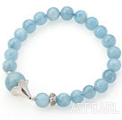 Round Aquamarine Perlen Stretch-Armband mit Silber Zubehör