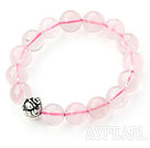 12mm Madagascar ronde quartz rose perlé Bracelet extensible avec de l'argent Bouddha Perles