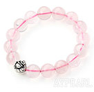 12mm Madagascar Round Rose Quartz Beaded Stretch Bangle Bracelet with Silver Buddha Beads