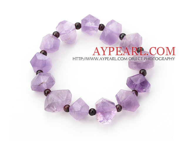 Incidence Angle Amethyst and Round Garnet Stretch Bangle Bracelet