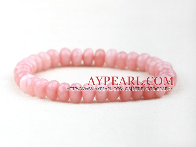 Faceted Indonesia Pink Jade Elastic Bangle Bracelet