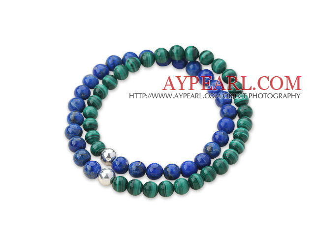 Ποικιλία Lapis και Μαλαχίτης Beaded βραχιόλι βαρύ Wrap Stretch