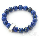 10mm Round Lapis Beaded Stretch Bangle Bracelet with Thai Silver Accessory