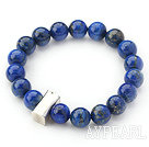 10mm Round Lapis Beaded Stretch Bangle armbånd med Thai Silver tilbehør