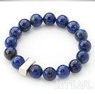 12mm Round Lapis Beaded Stretch Bangle Bracelet with Thai Silver Accessory