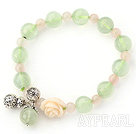 Assorted Rose Quartz and Prehnite Stretch Bangle Bracelet with Sterling Silver Accessory