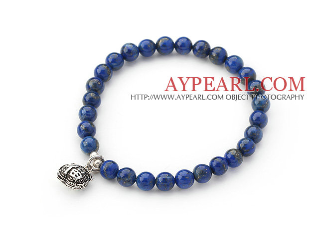 6mm Round Lapis Stretch Beaded Bangle armbånd med Sterling Silver tilbehør