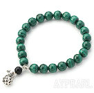 A Grade Malachite and Black Agate Stretch Bangle Bracelet with Sterling Silver Pause Accessory