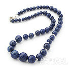 Classic Design Round Lapis Graduated Beaded Necklace with Sterling Silver Spacer Beads