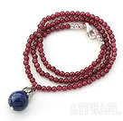 A Grade Lapis Beaded Necklace with Lapis Pendant and Sterling Silver Accessories