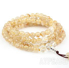 Natural Golden Rutilated Quartz och Clear Crystal Rose Flower Bön armband