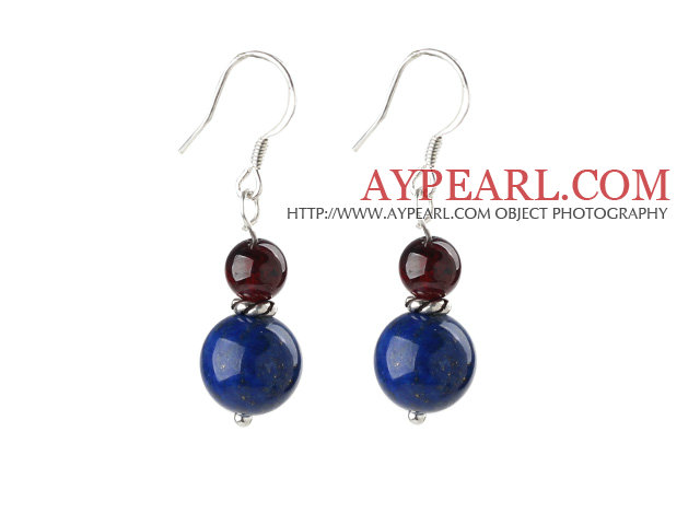 A Grade Garnet and Lapis Earrings with Sterling Silver Accessories