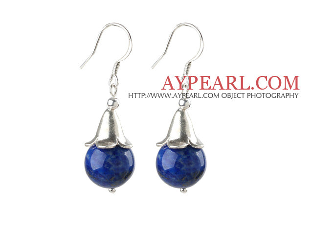 Simple Design Lapis Earrings with Sterling Silver Flower Accessories