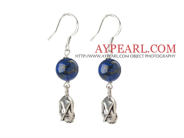 Κλασικό Σκουλαρίκια Lapis Σχεδιασμός με την Sterling Silver Flower Αξεσουάρ