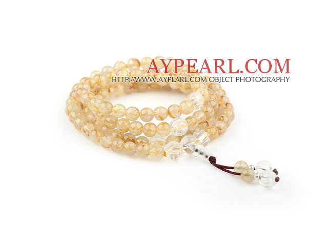 Natürliche Goldenen Rutilquarz und Kristall Rose Flower Prayer Bracelet