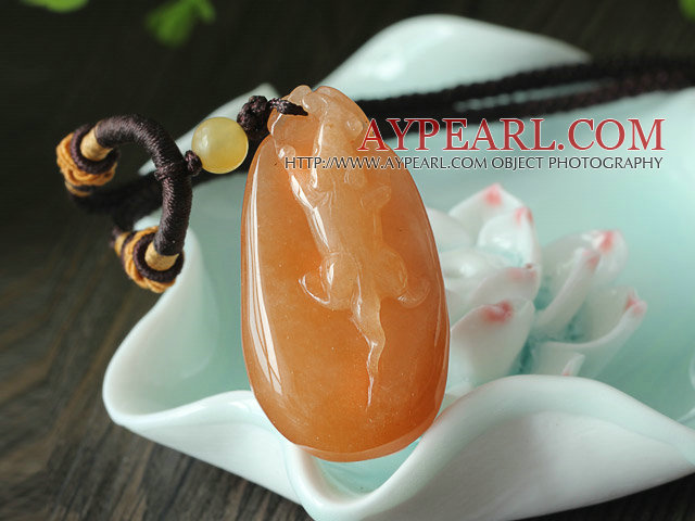 A Grade Huanglong Jade Pendant Necklace with Brown Thread