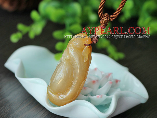 China Style A Grade Huanglong Jade Pendant with Brown Thread