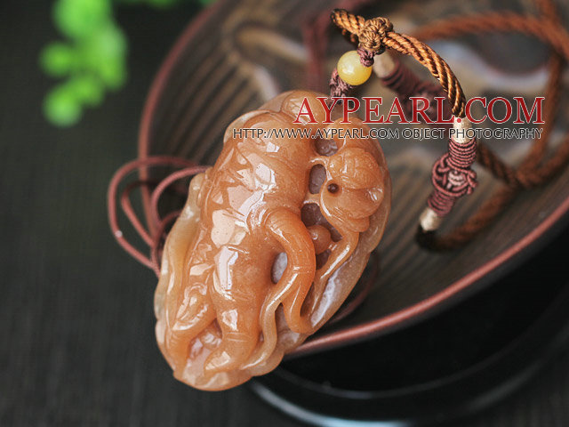 A Grade Rare Color Huanglong Jade Pendant with Brown Thread