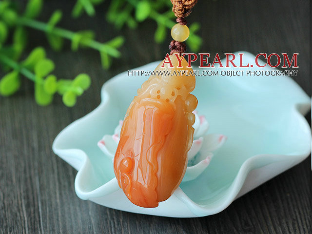 Beautiful Color Huanglong Jade Pendant with Brown Thread