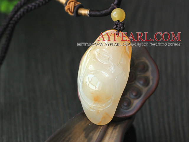 Grade Huanglong Jade Maitreya Pendat Brown Thread