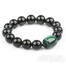 Natural Black Agate and Malachite Elastic Bangle Bracelet