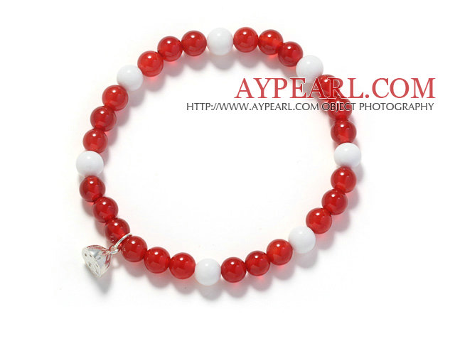 Une année 6mm cornaline rouge et pierre blanche en porcelaine et argent graine de lotus Bracelet extensible