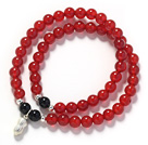 Deux rangées A grade cornaline rouge et argent Peanut Forme Bracelet extensible Acessory