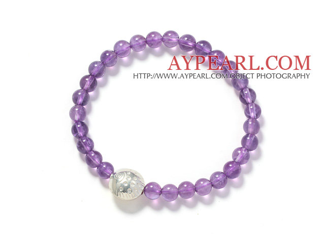 Rund 6mm Amethyst und Silver Fish Zubehör Stretch-Armband