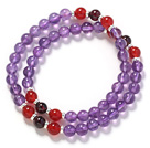 To rader Assorted 6mm Round Amesthyst og karneol og Garnet Stretch armbånd