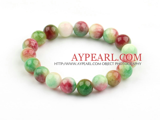 Rosa-Serie 10mm Elastic Watermelon Chalcedon Armreif