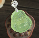 A Grade Prehnite Laughing Buddha Pendant with Sterling Silver Chain ( You can choose one from two designs)
