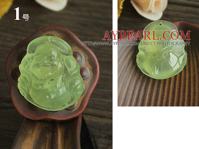 Grade Prehnite Laughing Buddha riipus hopeaa ketjun (Voit valita yhden kahdesta mallit)