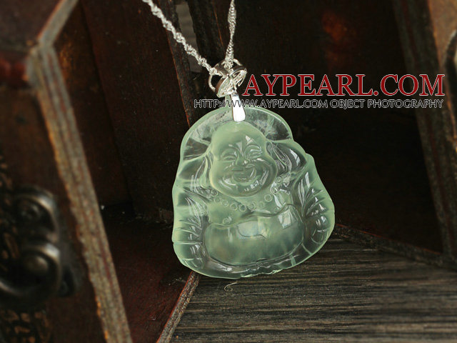 Fashion Style Maitreya Buddha Pendant Prehnite Necklace with Sterling Silver Chain
