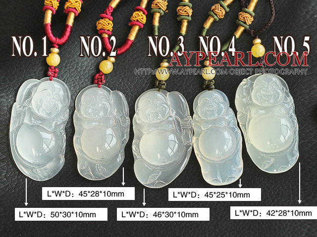 Classic Design Bag Buddha Shape Ice Agate anheng halskjede med justerbar Cord (Du kan velge en fra fem anheng)